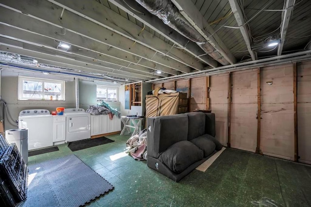 basement featuring washer and dryer