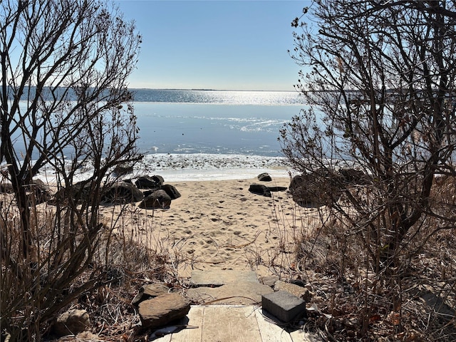 view of water feature featuring a beach view