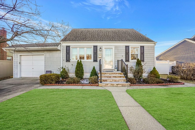 view of front of property featuring a garage and a front lawn