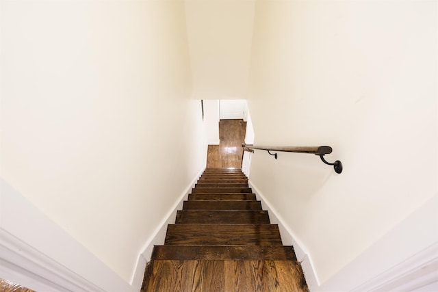 staircase featuring wood-type flooring