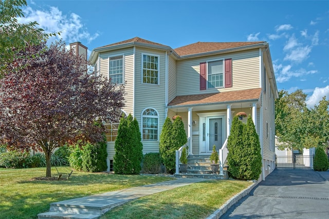 view of front of property featuring a front yard