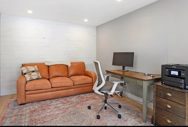 home office with light wood-type flooring