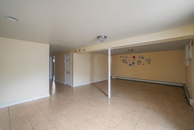 basement with a baseboard heating unit