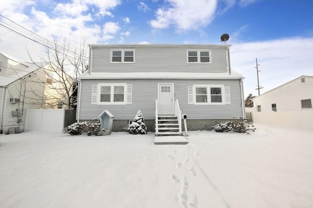 view of snow covered property