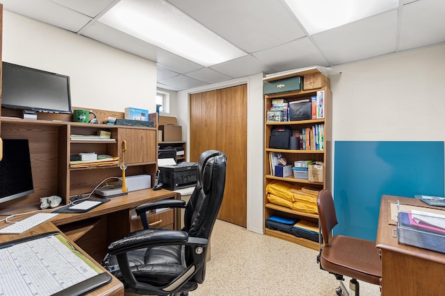 home office with a drop ceiling