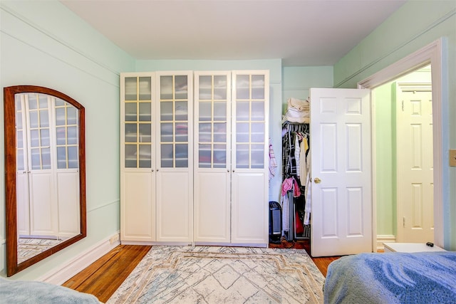 bedroom featuring light hardwood / wood-style floors and a closet