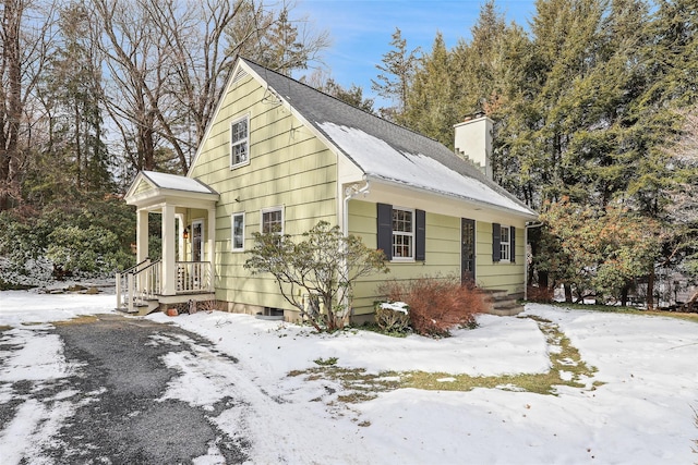 view of snow covered exterior