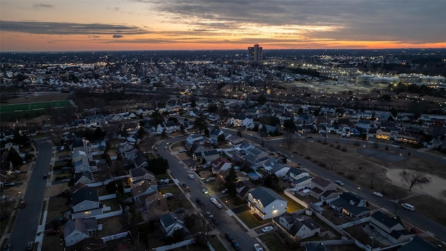 view of aerial view at dusk