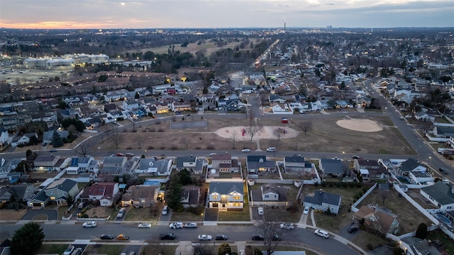 view of aerial view at dusk