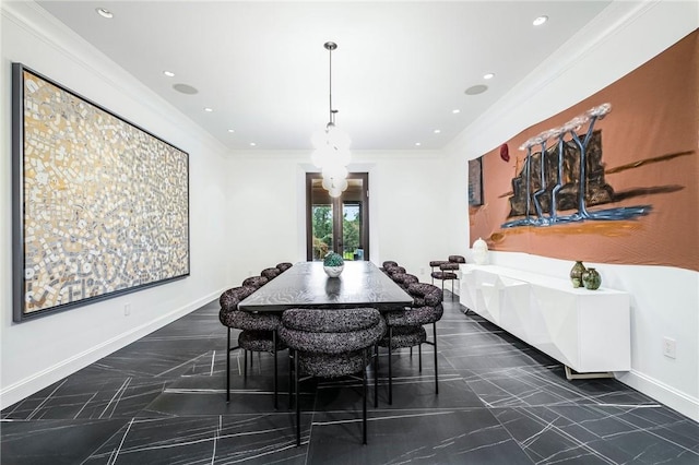 dining room with ornamental molding