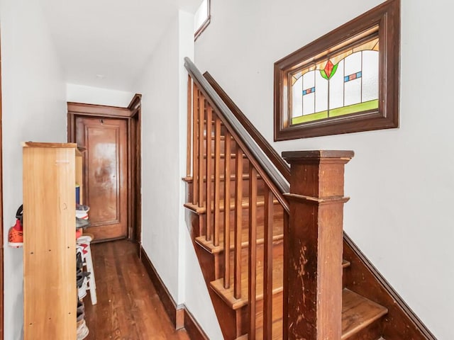 stairs with wood-type flooring