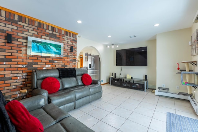 living room featuring light tile patterned floors