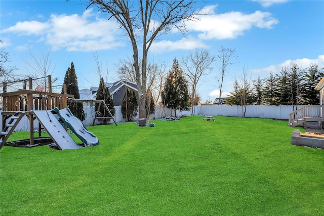 view of yard with a playground