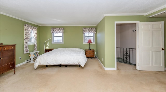 94 S Quaker Hill Rd, Pawling, NY 12564 - carpeted bedroom featuring ornamental molding, baseboards, and a baseboard heating unit