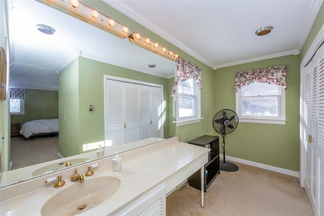 94 S Quaker Hill Rd, Pawling, NY 12564 - ensuite bathroom featuring crown molding, vanity, a closet, and baseboards