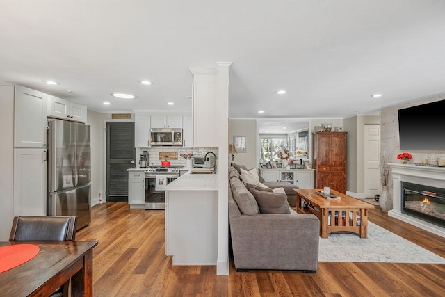 living room featuring sink and light hardwood / wood-style floors