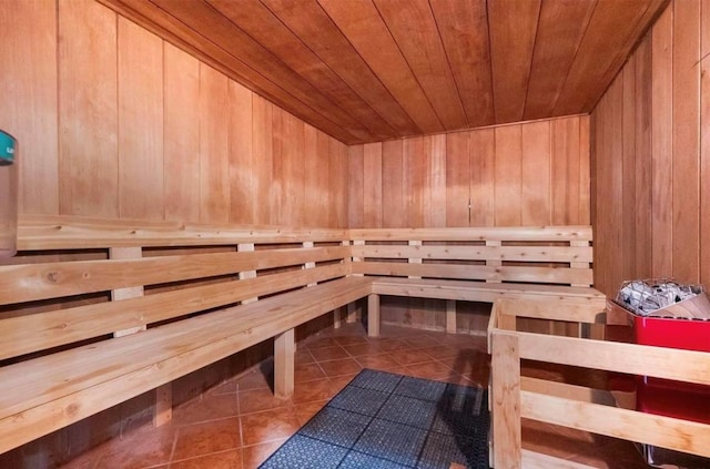 view of sauna featuring tile patterned flooring