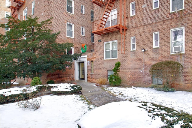 view of snow covered building