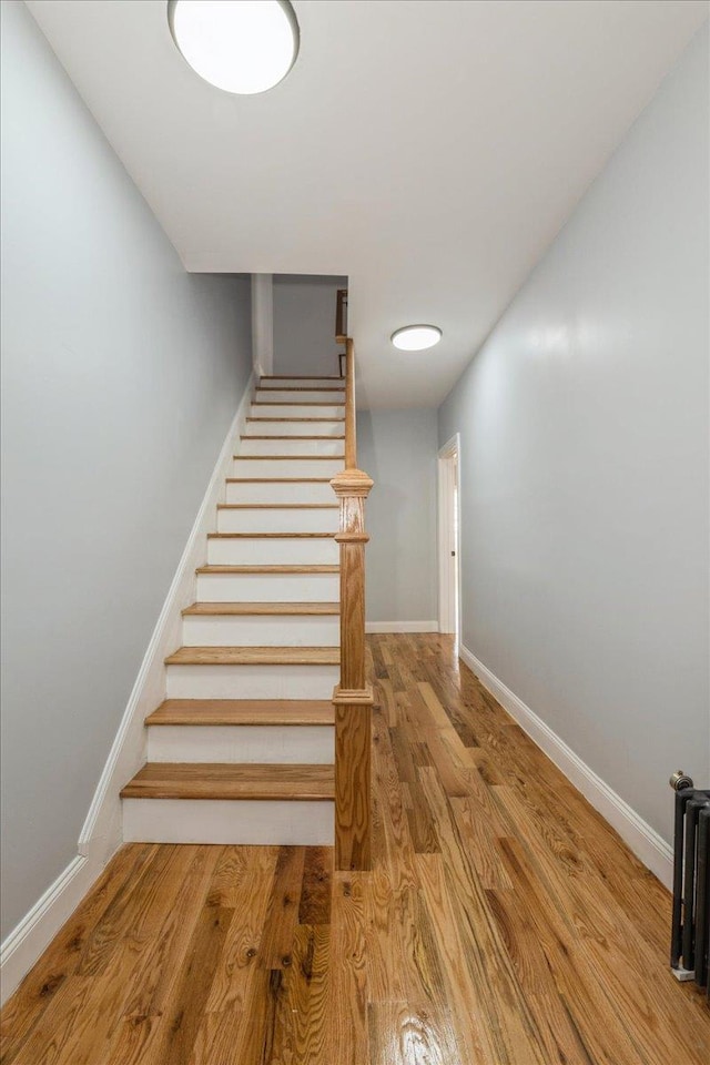 staircase featuring hardwood / wood-style flooring