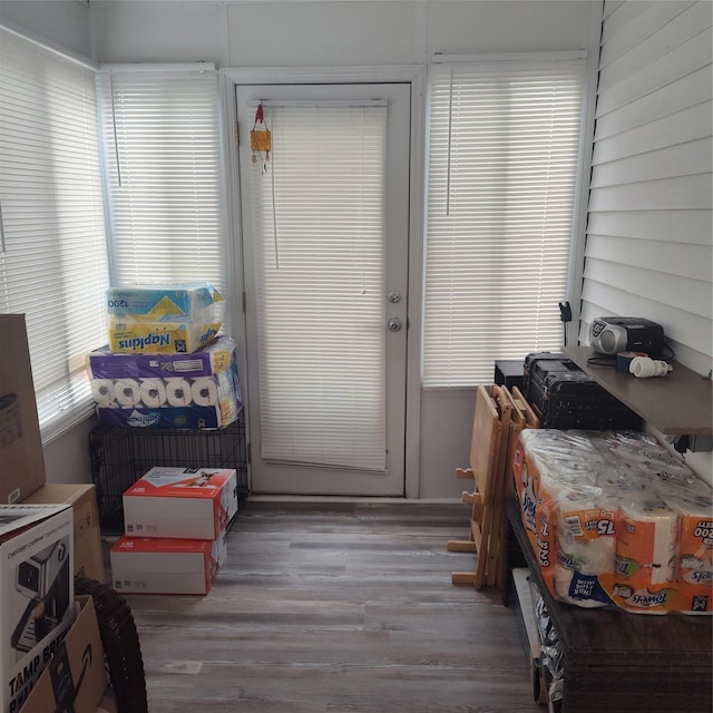 doorway with light hardwood / wood-style flooring