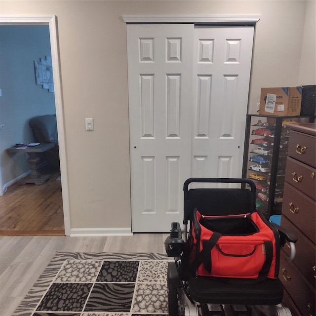 interior space with a closet and light wood-type flooring