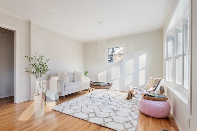 sitting room featuring light hardwood / wood-style floors and plenty of natural light