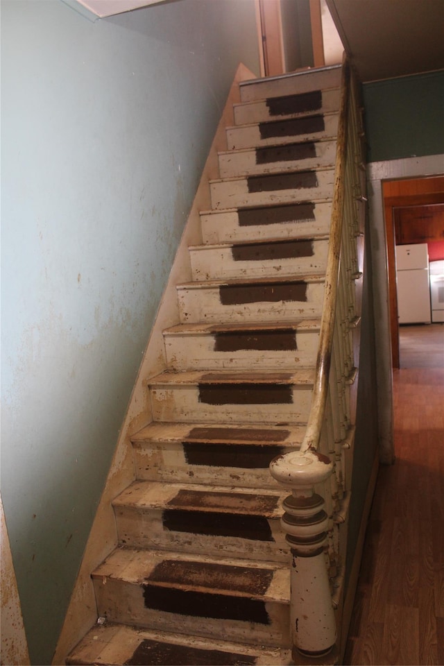 stairway with wood-type flooring