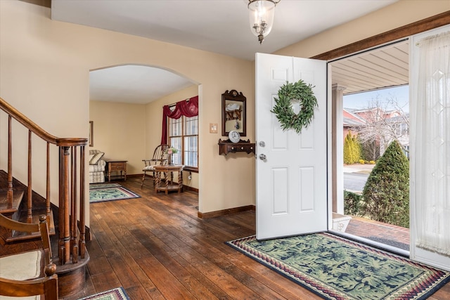 foyer entrance featuring a healthy amount of sunlight and dark wood-type flooring