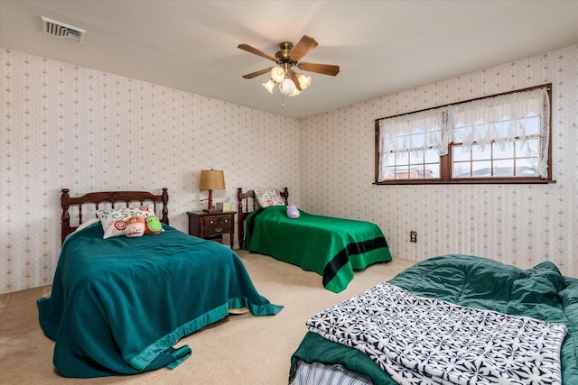 bedroom featuring carpet flooring and ceiling fan