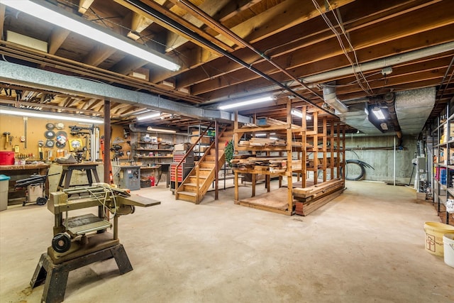 basement featuring a workshop area