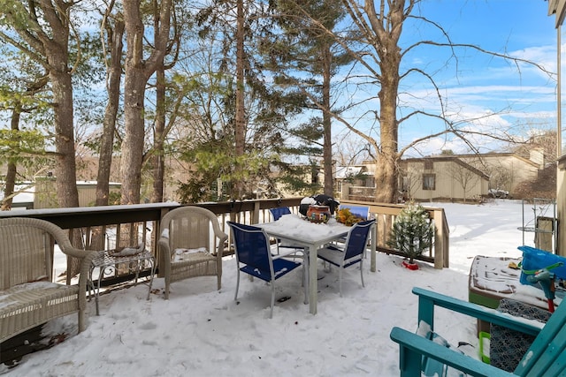 view of snow covered patio