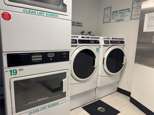 washroom with stacked washer and dryer and separate washer and dryer