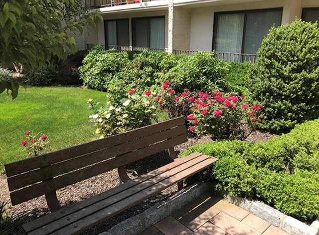 view of property's community featuring a lawn