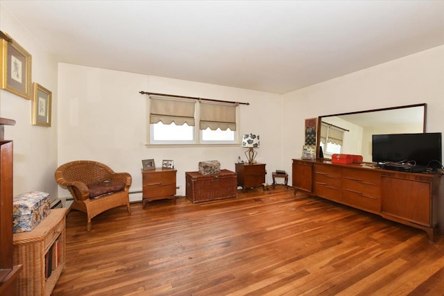 sitting room with dark hardwood / wood-style floors