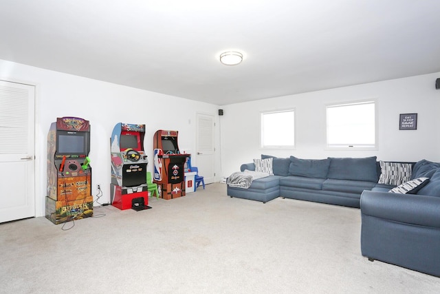 living room featuring carpet