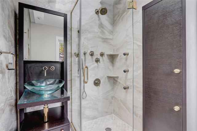 bathroom featuring sink and walk in shower