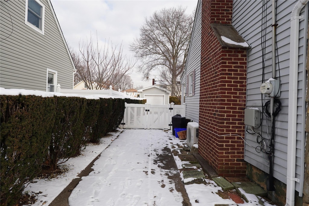 view of snow covered property