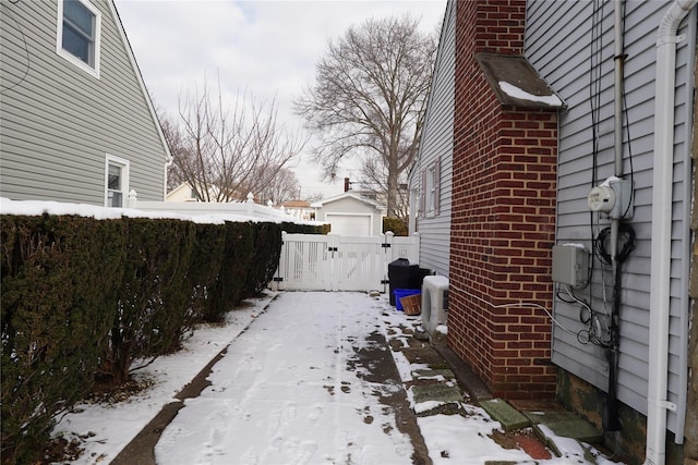 view of snow covered property