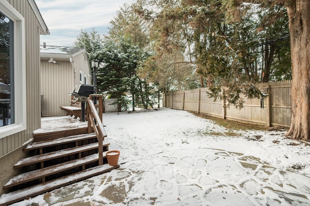 view of yard covered in snow