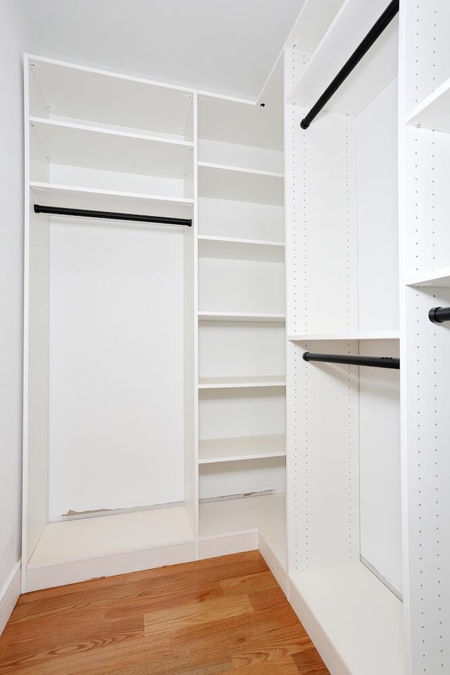 walk in closet with light wood-type flooring