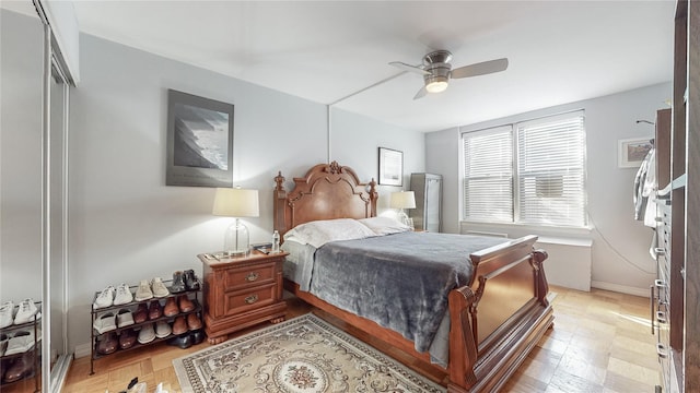 bedroom with a closet and ceiling fan