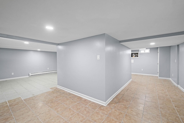 basement with baseboard heating