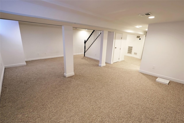 basement with light carpet