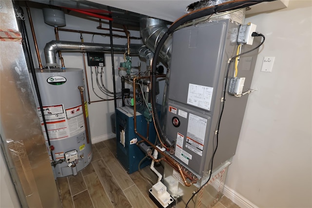 utilities with gas water heater and heating unit