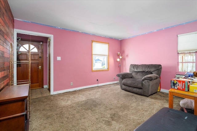 sitting room featuring plenty of natural light and carpet floors