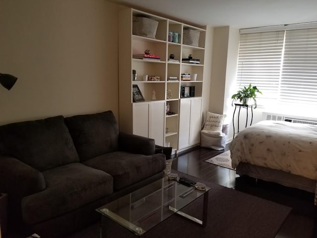 bedroom with dark hardwood / wood-style floors