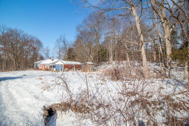 view of yard layered in snow