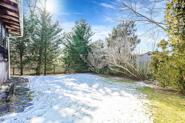 view of yard covered in snow