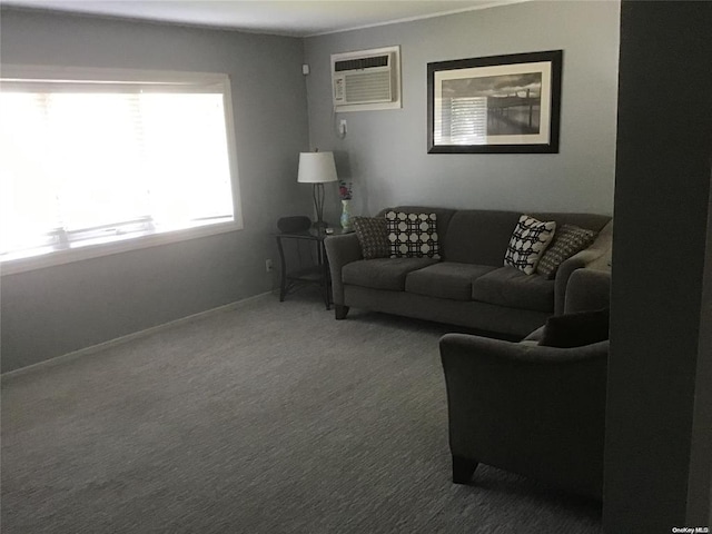 carpeted living room featuring a wall mounted AC