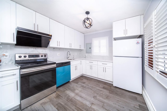 kitchen featuring stainless steel appliances and white cabinets